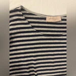 Philosophy Navy and Gray Striped Top large short sleeves